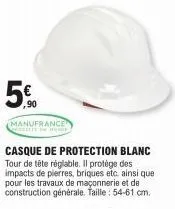 manufrance  feestte dy hent  casque de protection blanc tour de tête réglable. il protège des impacts de pierres, briques etc. ainsi que pour les travaux de maçonnerie et de construction générale. tai