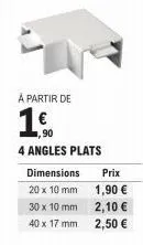 à partir de  1€  4 angles plats  dimensions 20 x 10 mm  30 x 10 mm  40 x 17 mm  prix 1,90 € 2,10 €  2,50 € 
