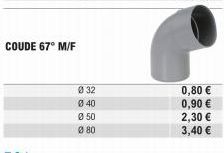 COUDE 67° M/F  032  040  Ø 50  080 