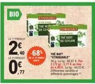 bio  le produit  2€  20  le produit  07  77  thiquare  ww.  1,40 -68%  the ve de ce  sprey ke  the big "ethiquable  etibouare  the vert de ceylan  36g lekg 66,67 € par 2(12): 3,17 € au  de 4,80 €. lek