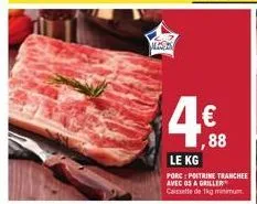 le kg  porc: poitrine tranchee avec os a griller  caissette de tkg minimum.  ,88 