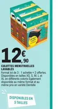 sunder menstruelle classique cham  lot de  www  12€  12,90  culottes menstruelles lavables  dar  lwnture  format lot de 3: 1 achetée = 2 offertes. disponibles en tailles xs, s, m, l et xl en différent