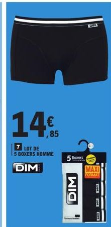 14€  7 LOT DE  5 BOXERS HOMME  DIM  Boxers  DIM  Do  MAXI  FORMAT 