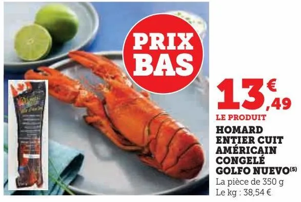 homard entier cuit américain congelé golfo nuevo