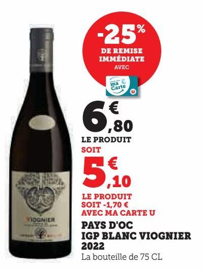 PAYS D'OC IGP BLANC VIOGNIER 2022