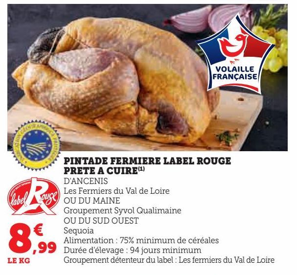 Pintade fermiere Label rouge prête à cuire