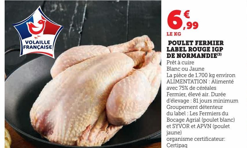  POULET FERMIER  LABEL ROUGE IGP  DE NORMANDIE