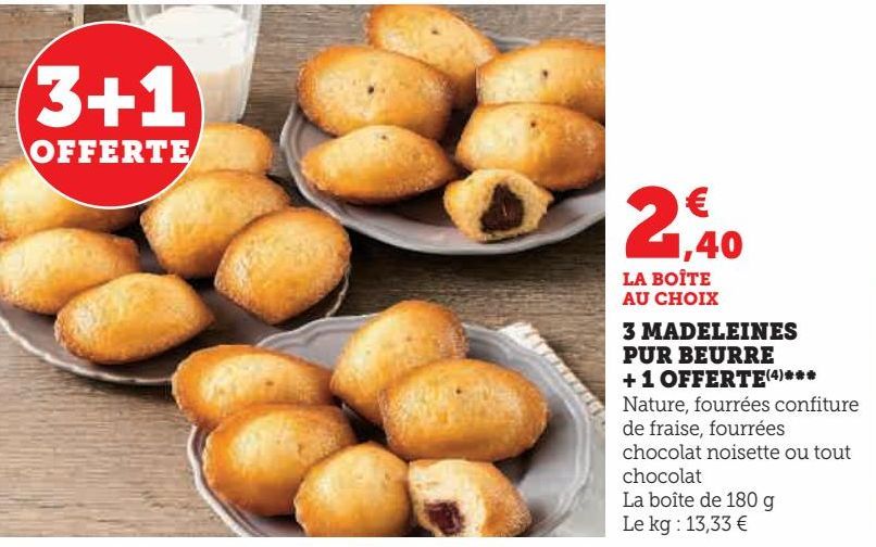 3 madeleines pur beurre +1 offerte