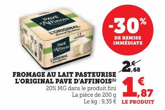 Fromage au lait pasteurise L'Original Pave D'Affinois