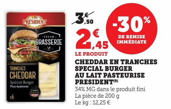 Cheddar en tranches special burger au lait apsteurise Président