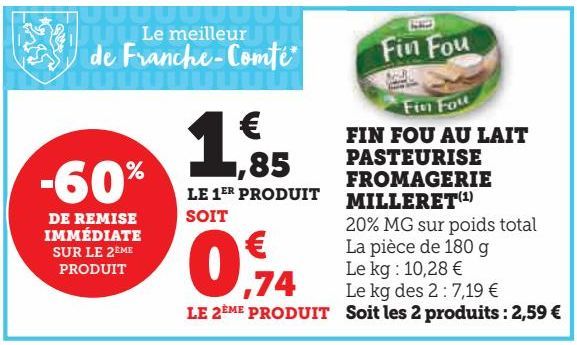 Fin Fou au lait pasteurise Fromagerie Milleret
