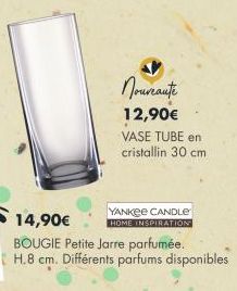 Nouveauté  12,90€ VASE TUBE en cristallin 30 cm  YANKEE CANDLE HOME INSPIRATION  14,90€  BOUGIE Petite Jarre parfumée.  H.8 cm. Différents parfums disponibles 
