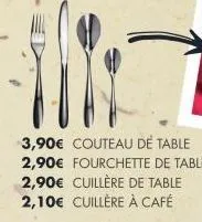 3,90€ couteau de table 2,90€ fourchette de table 2,90€ cuillère de table  2,10€ cuillère à café 