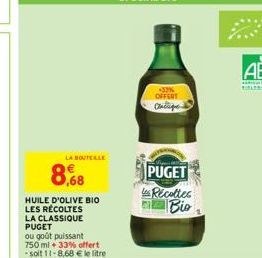 8,68  LA BOUTEALE  43.3%  OFFERT Concie  PUGET  Récoltes Bio 