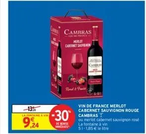 -13%  la fontaine à vin  9,24  cambras  pranca  merlot  cabernet sauvignon  -30⁰  de remise immediate  & fruit  cambran  vin de france merlot cabernet sauvignon rouge cambras  ou merlot cabernet sauvi