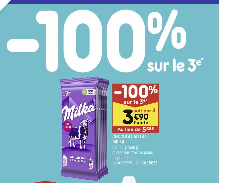 CHOCOLAT AU LAIT MILKA