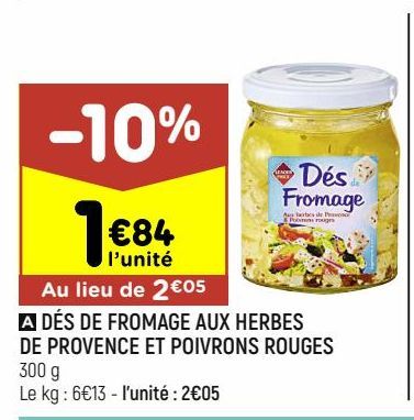 DÉS DE FROMAGE AUX HERBES DE PROVENCE ET POIVRONS ROUGES 