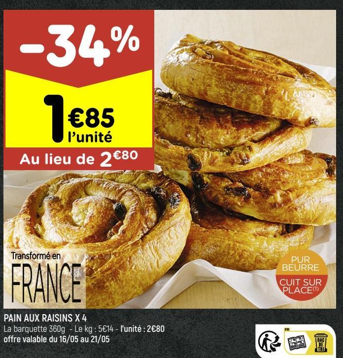 PAIN AUX RAISINS X 4