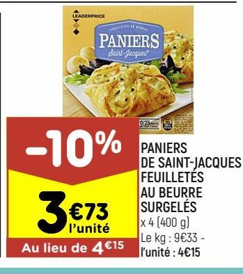 PANIERS DE SAINT-JACQUES FEUILLETÉS AU BEURRE SURGELÉS