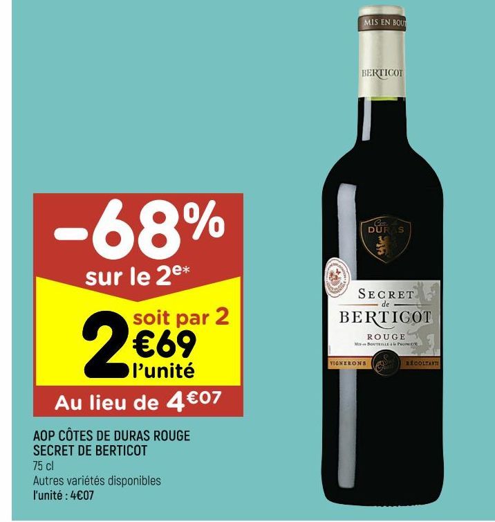 AOP CÔTES DE DURAS ROUGE SECRET DE BERTICOT