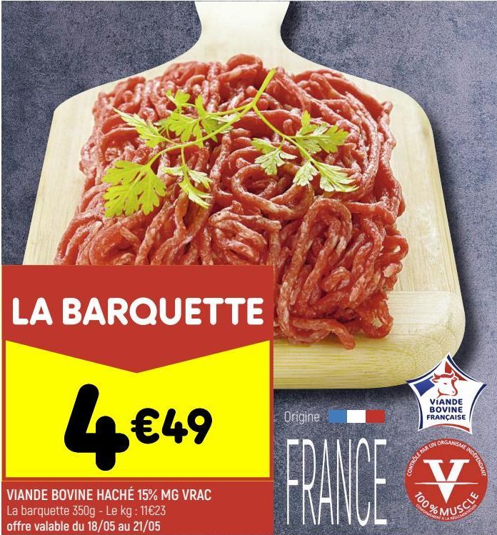 VIANDE BOVINE HACHÉ 15% MG VRAC