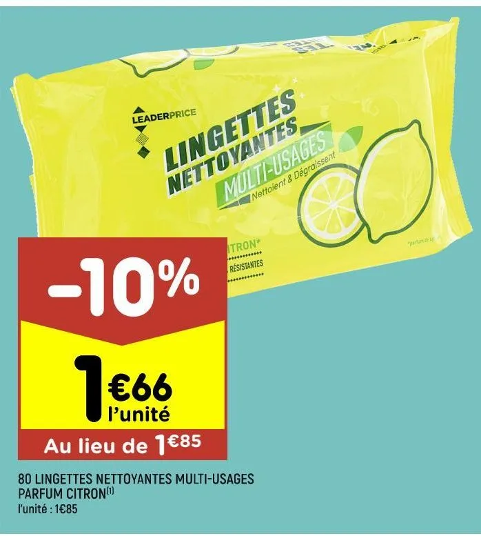 80 lingettes nettoyantes multi-usages parfum citron