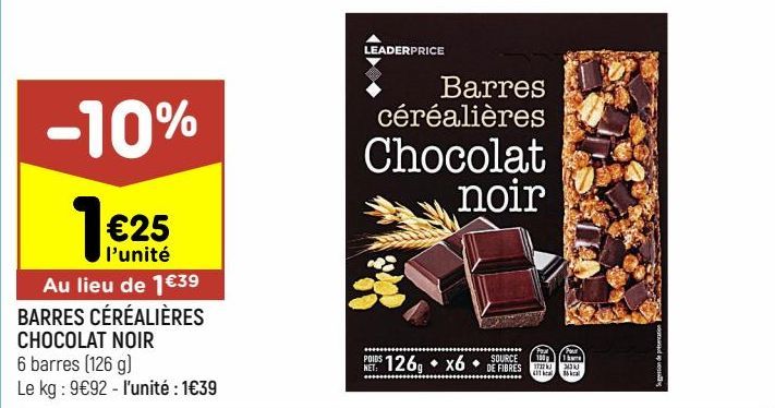 BARRES CÉRÉALIÈRES CHOCOLAT NOIR