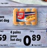 CI  4 pains 250 g  089  ●kg-1,36€  hot dog 