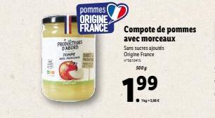 WHE  PRE BABORD POMME APRI  pommes ( ORIGINE  FRANCE  Compote de pommes avec morceaux  Sans sucres ajoutés Origine France 104 500g  7.99  1kg-1,30€ 