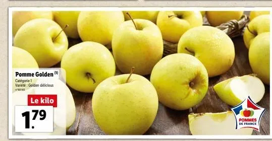 pomme golden catégorie 1 variété : golden délicious  botas  le kilo  17⁹  pommes  de france 