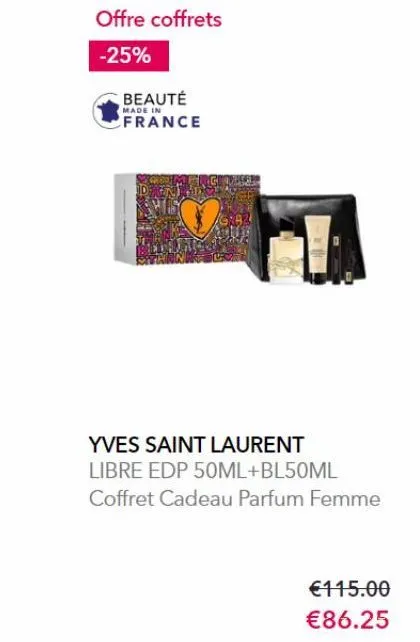 offre coffrets  -25%  beauté  made in  france  yves saint laurent libre edp 50ml+bl50ml  coffret cadeau parfum femme  €115.00  €86.25 