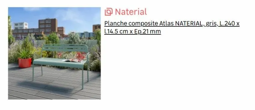 naterial  planche composite atlas naterial, gris, l.240 x l.14.5 cm x ep.21 mm  