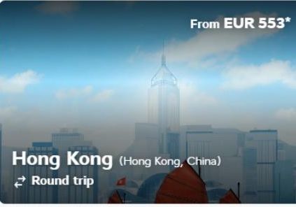 From EUR 553*  Hong Kong (Hong Kong, China) Round trip 