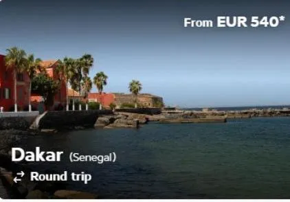 dakar (senegal) round trip  from eur 540* 