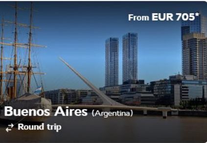 From EUR 705*  Buenos Aires (Argentina) Round trip 