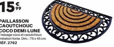 €  1599  PAILLASSON CAOUTCHOUC  COCO DEMI-LUNE Tressage coco et caoutchouc imitation fonte. Dim.: 75 x 45 cm. RÉF. 2762 