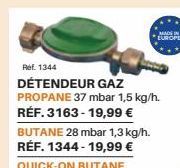 Ref. 1344  DÉTENDEUR GAZ PROPANE 37 mbar 1,5 kg/h. RÉF. 3163-19,99 €  BUTANE 28 mbar 1,3 kg/h. RÉF. 1344-19,99 €  EUROPE  