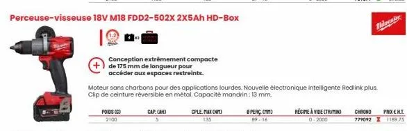 conception extrêmement compacte de 175 mm de longueur pour accéder aux espaces restreints.  moteur sans charbons pour des applications lourdes. nouvelle électronique intelligente redlink plus. clip de