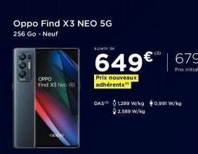 1000||  OPPO  Find X3 Neo 88  Oppo Find X3 NEO 5G  256 Go - Neuf  à partir de  649€ 679€  Prix initial  Prix nouveaux adhérents  (2)  DAS 1,289 W/kg $0.991 W/kg 2,589 W/kg 