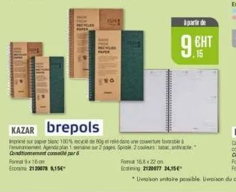 Agenda Brepols ECORAMA - 9 X 16 cm - 1 semaine sur 2 pages - papier recyclé