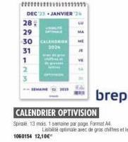 ***  1  2  DEC 23. JANVIER 2  28.  29  30 CALENDRIE  202  31  LU 