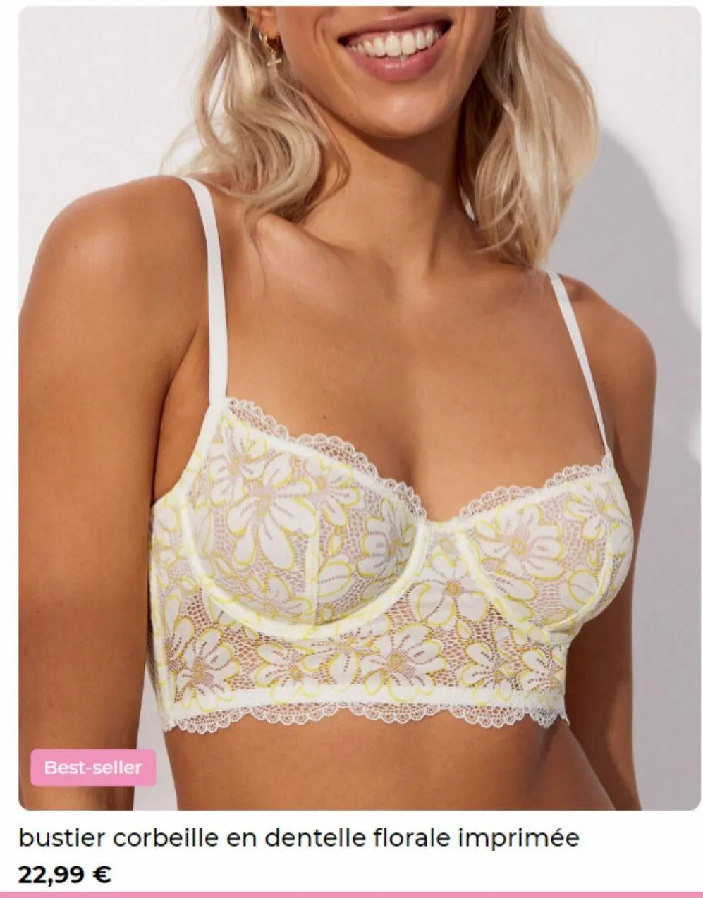 bustier corbeille en dentelle floreale imprimee