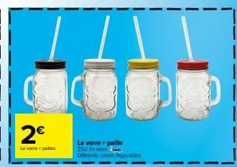 2€  le verre + palles  le verre + paille 35d. en verre différents colors disponibles 