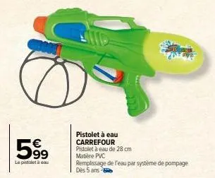 59⁹  le pistolet à eau  pistolet à eau carrefour pistolet à eau de 28 cm matière pvc  remplissage de l'eau par système de pompage dès 5 ans  stay tolone  