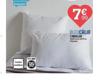 confort moelleux  95%  99  bleucalin  l'oreiller 60x60cm 45x70 cm. polycoton 