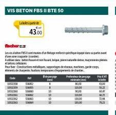 VIS BETON FBS II BTE 50  Labo  Code  1051274  105329  43.00  beton  Pourer Constructions mais sportage dessegades  de charpendations temporaires equipements de chantier  Pode  M 136852  536855  138880