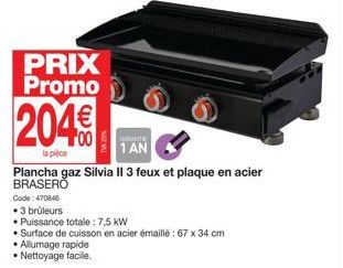 PRIX Promo  204€  la pièce  GARANTE 1 AN  Plancha gaz Silvia II 3 feux et plaque en acier BRASERO 