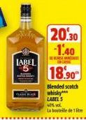 LABEL  Shane BACK  20.30  -1.40  ANCAISSE  18.90  Blended scotch  whisky*** LABEL'S  40% vol  La bouteille de 1 litre 