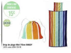 15€  SINCERE  Drap de plage 90x170cm BAGGY 100% coton OEKO-TEX® 