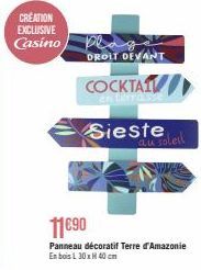 CREATION EXCLUSIVE Casino  pe DROIT DEVANT  COCKTAI  en terrasse  Sieste au soleil  11€90  Panneau décoratif Terre d'Amazonie En bois L: 30 x H 40 cm 